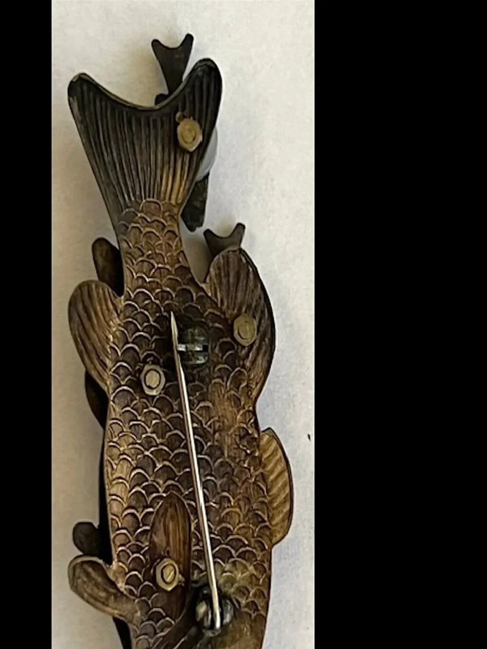 Vintage FISH Brasstone Steampunk Brooch Thomas Mann Style